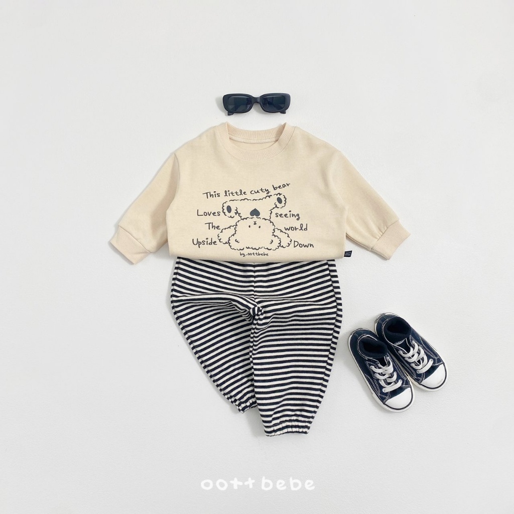 正韓春OOTT BeBe小童倒立熊熊條紋套裝