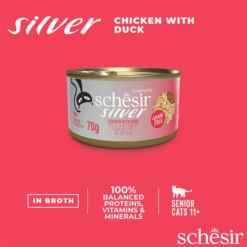 Schesir -老貓主食罐系列- 雞肉鴨肉 Chicken and Duck for Senior 70g (每24罐@$14.5, 48罐@$14可混其他同價Schesir罐)