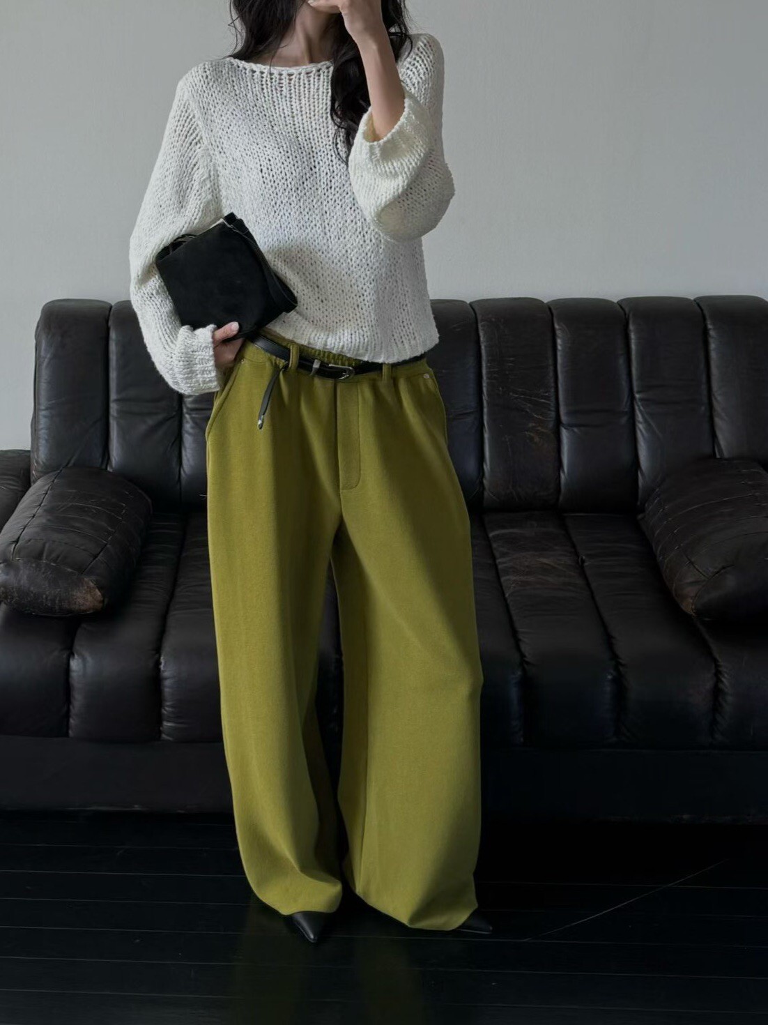 附腰帶親膚棉寬褲