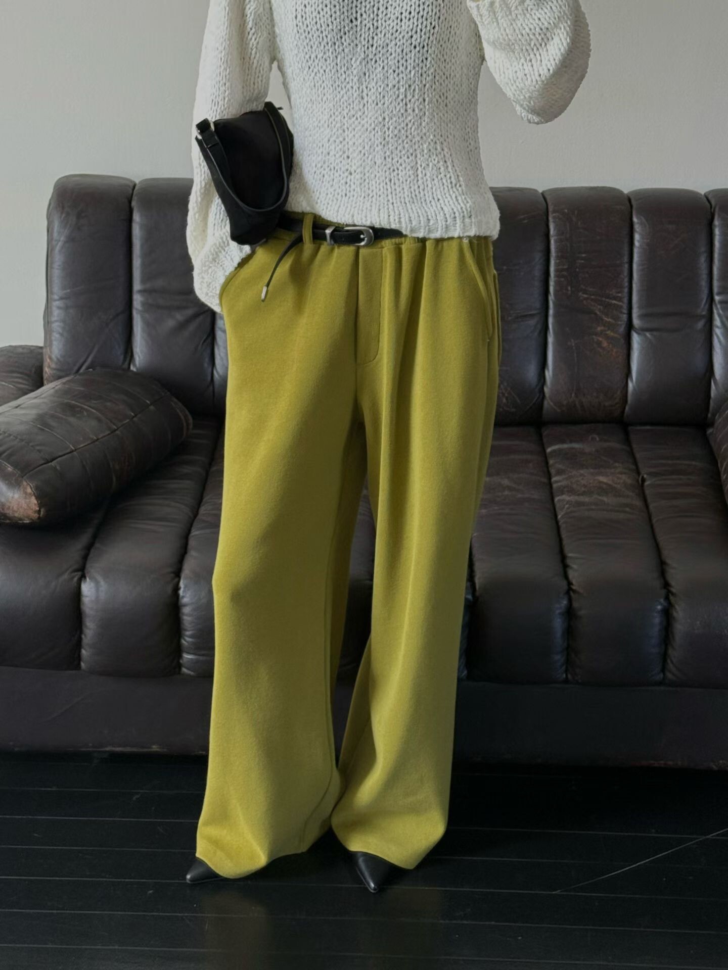 附腰帶親膚棉寬褲