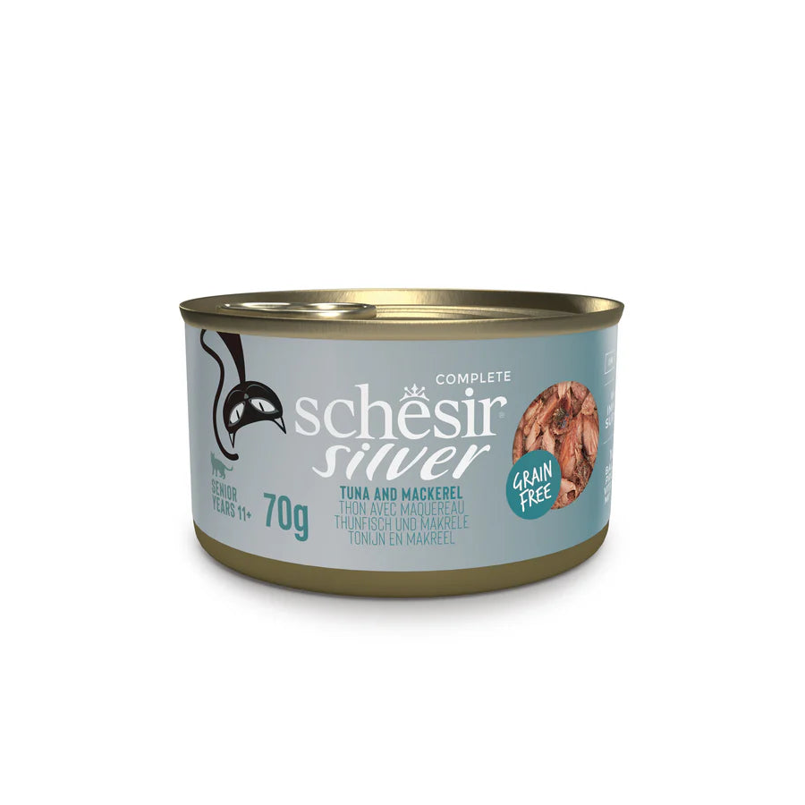 Schesir -老貓主食罐系列- 吞拿魚鯖魚 Tuna and Mackerel for Senior 70g (每24罐@$14.5, 48罐@$14可混其他同價Schesir罐)