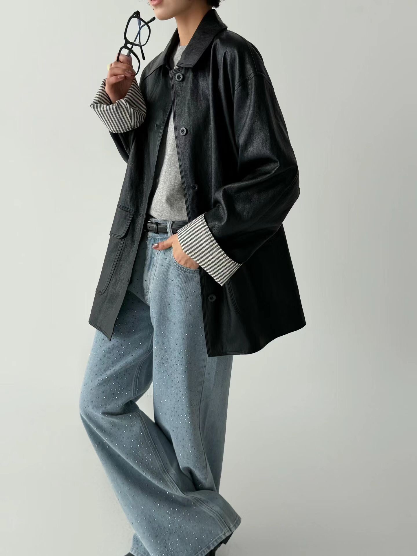 滿天星直筒丹寧褲