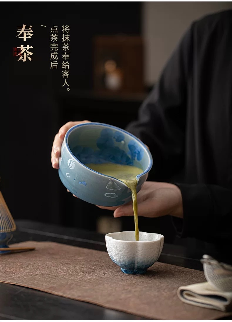 【 5/1收單 】抹茶團 結晶釉飄花抹茶陶瓷碗 套組（中國製）