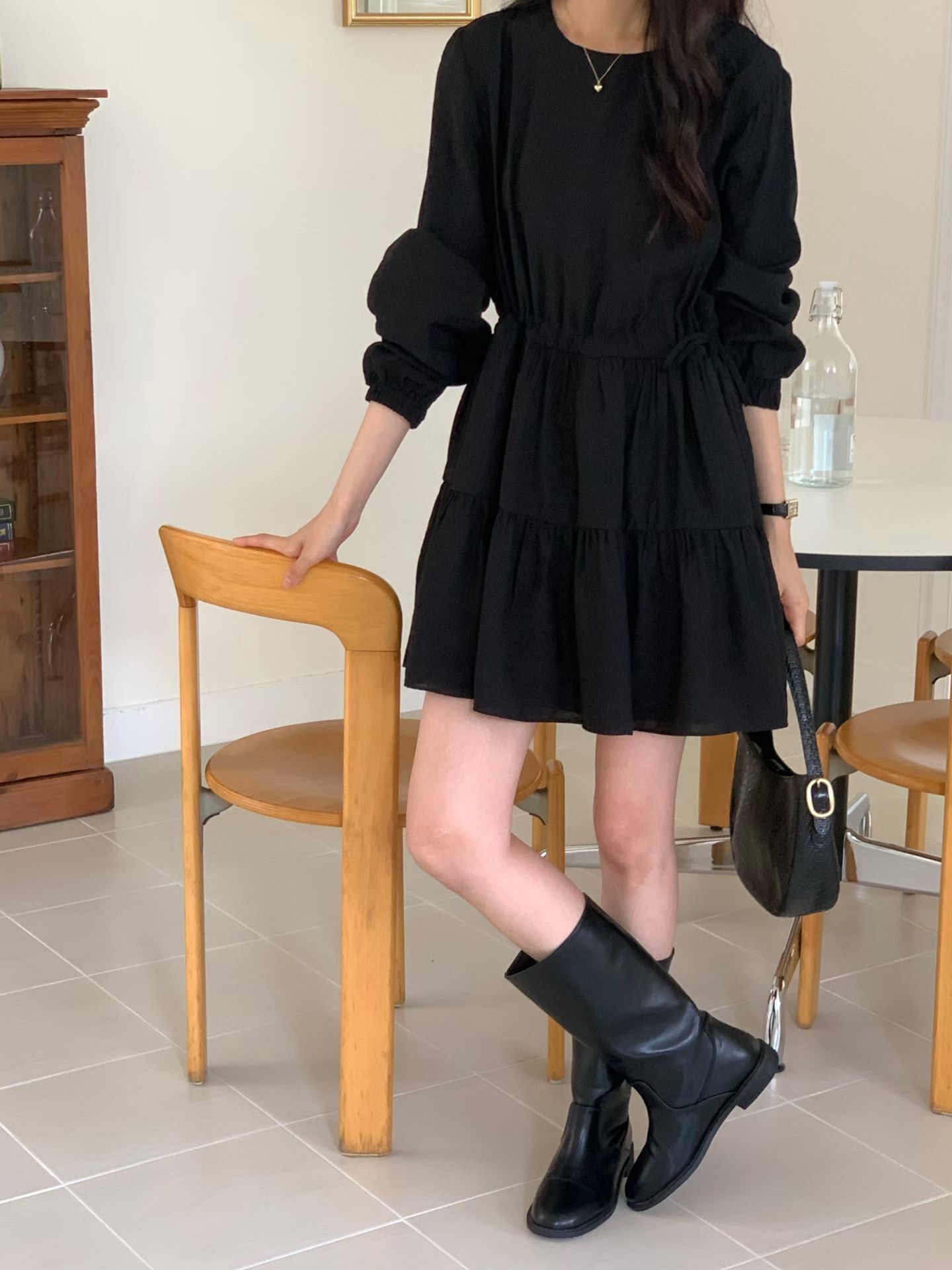 Shirring midi cancan dress