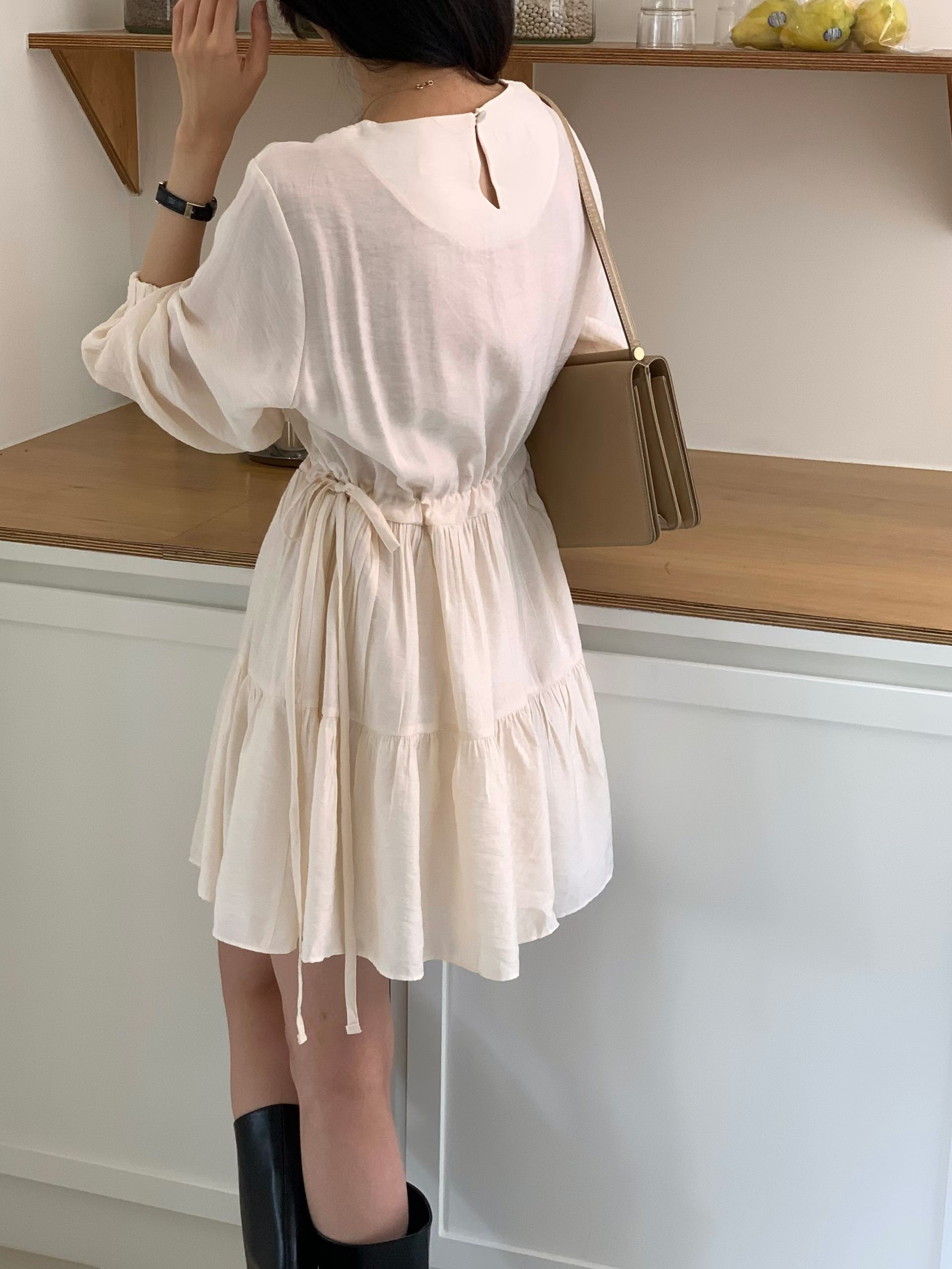 Shirring midi cancan dress