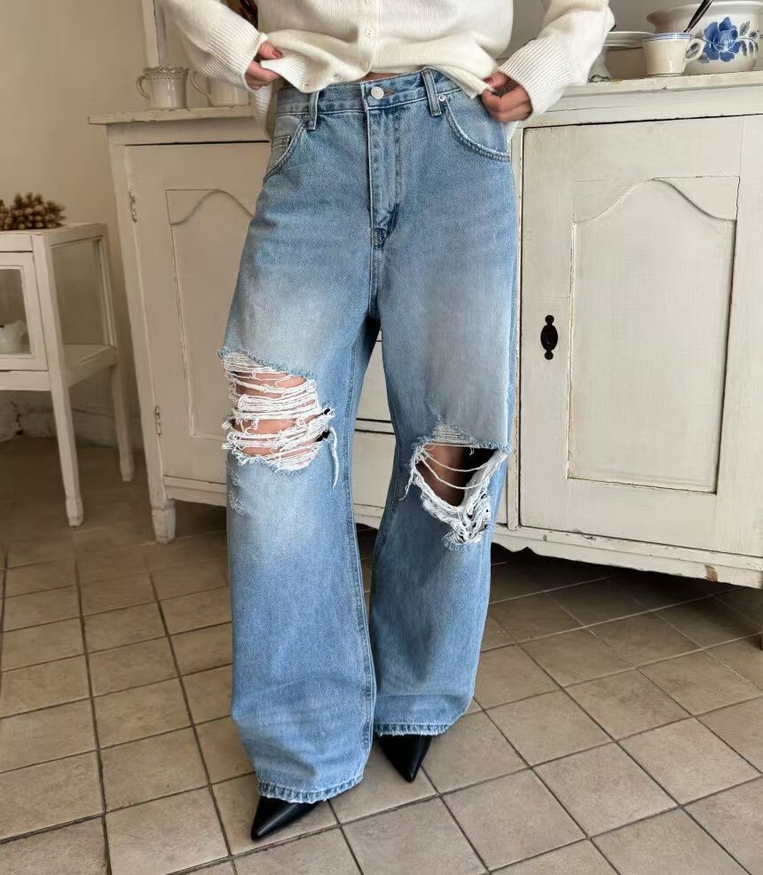 繭型破口丹寧褲