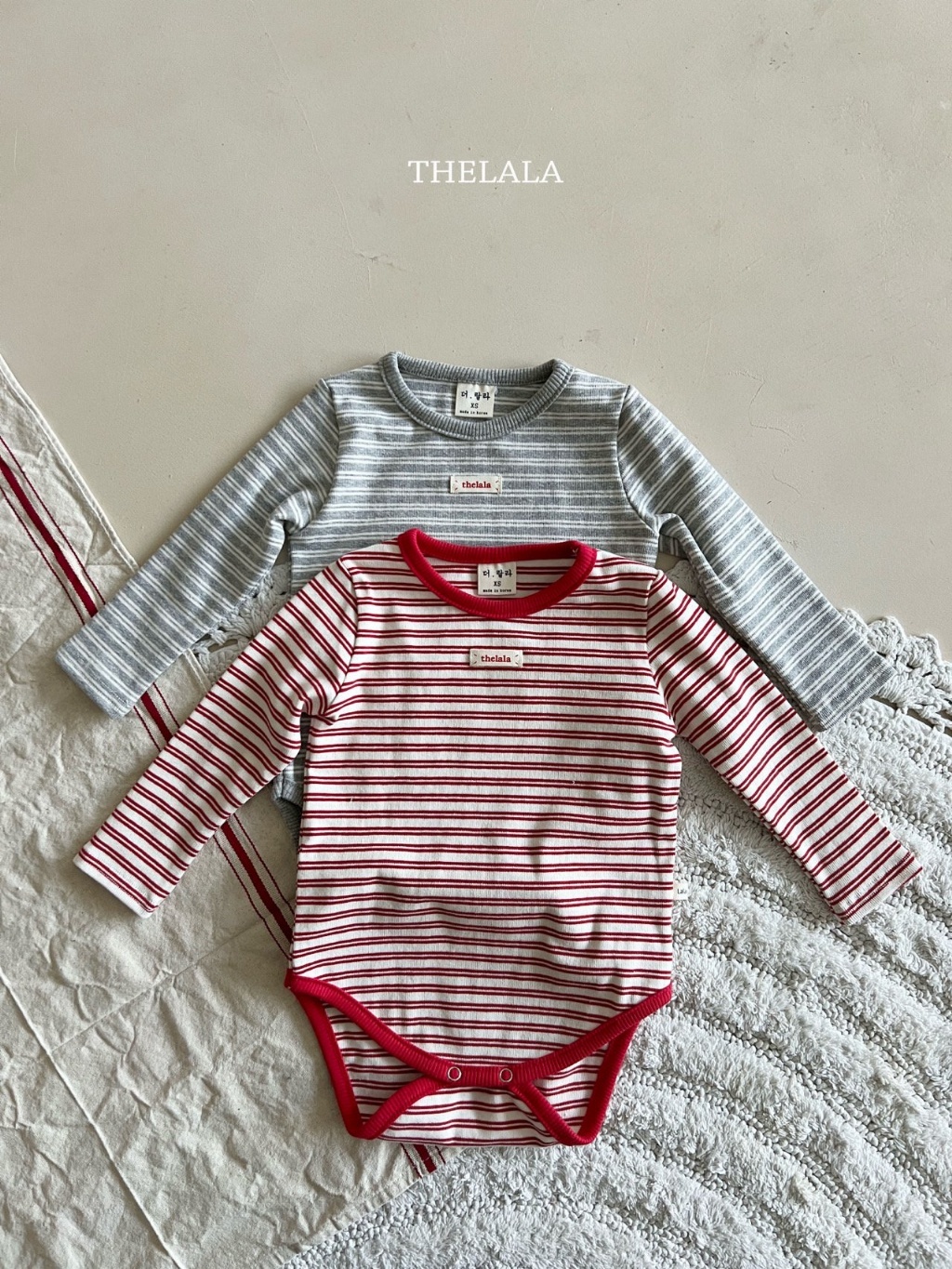 正韓春lalla 嫩嬰條紋小標包屁衣