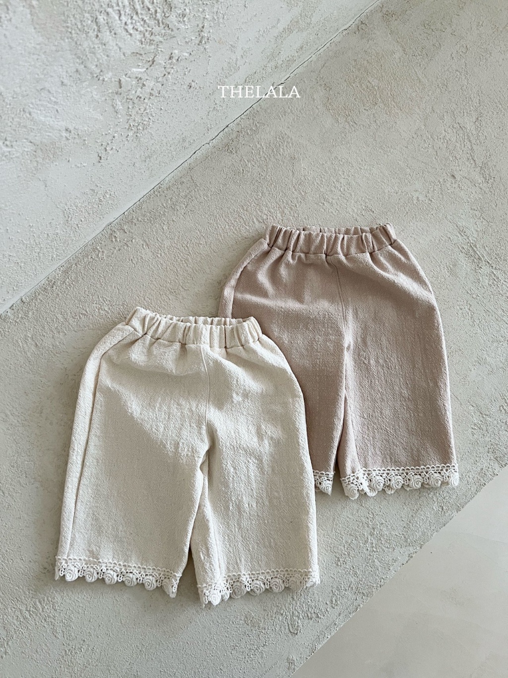 正韓春lalla 小童兩色玫瑰捲邊長褲