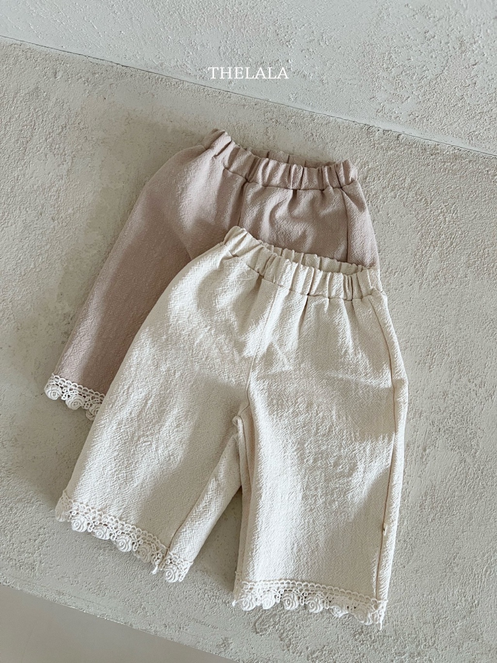 正韓春lalla 小童兩色玫瑰捲邊長褲