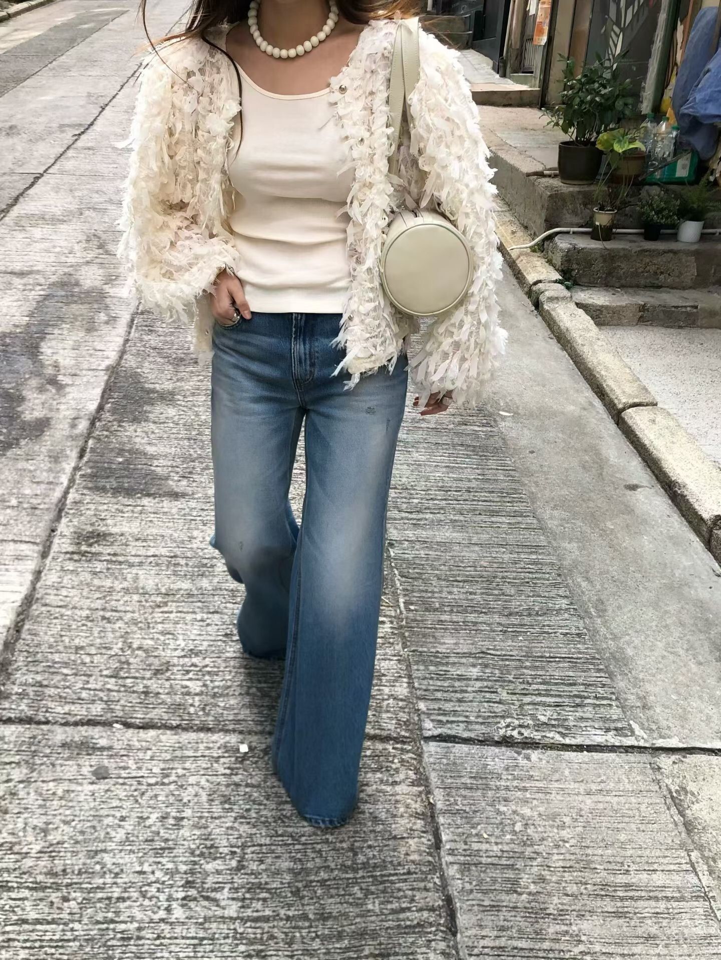 洗舊靴型丹寧寬褲