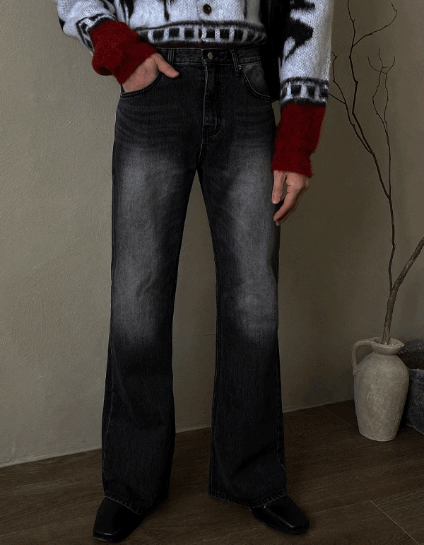 陰影貓刷水洗靴型牛仔褲