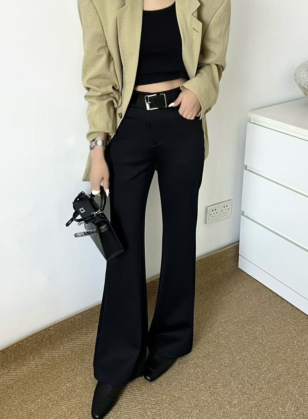 萊卡靴型褲(附腰帶)(香港設計師)