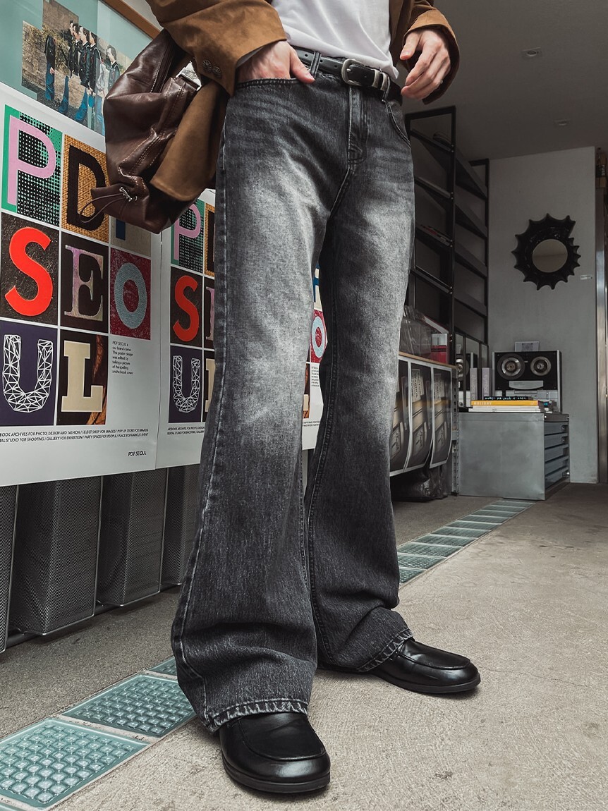 陰影貓刷水洗靴型牛仔褲