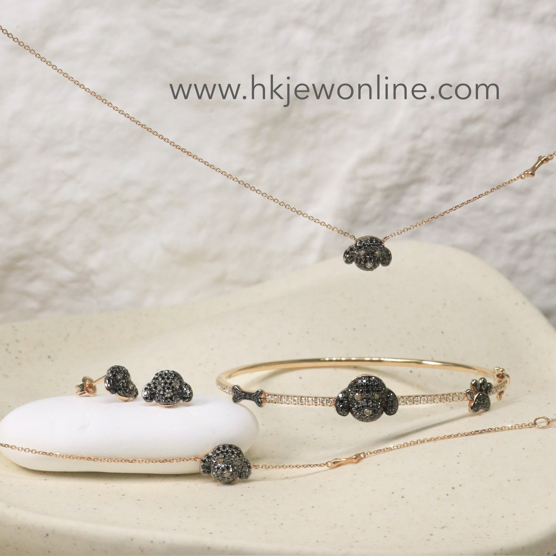 18K Rose Gold Black Diamond Poodle Collection (Bracelet / Necklace/Earrings/Bangle)