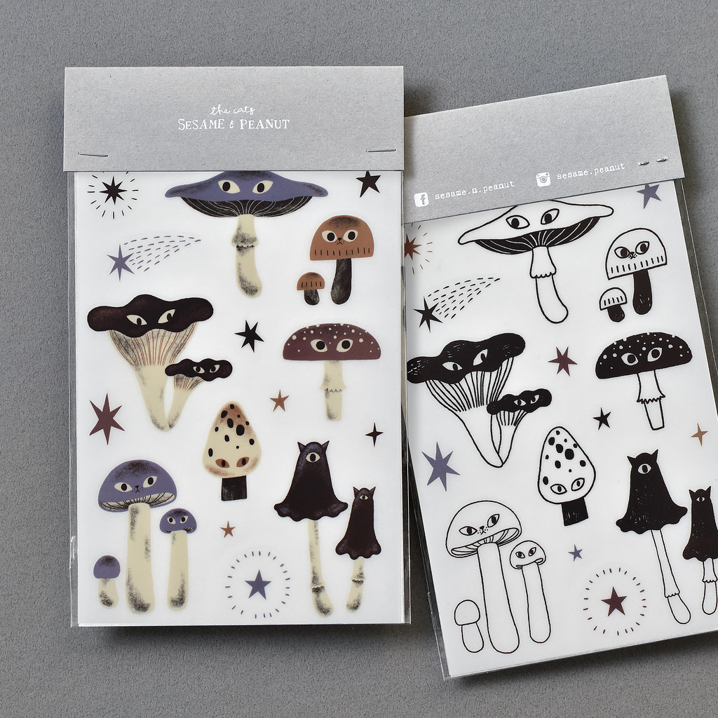大芝麻小花生．菇菇貓貓 壓轉印貼紙