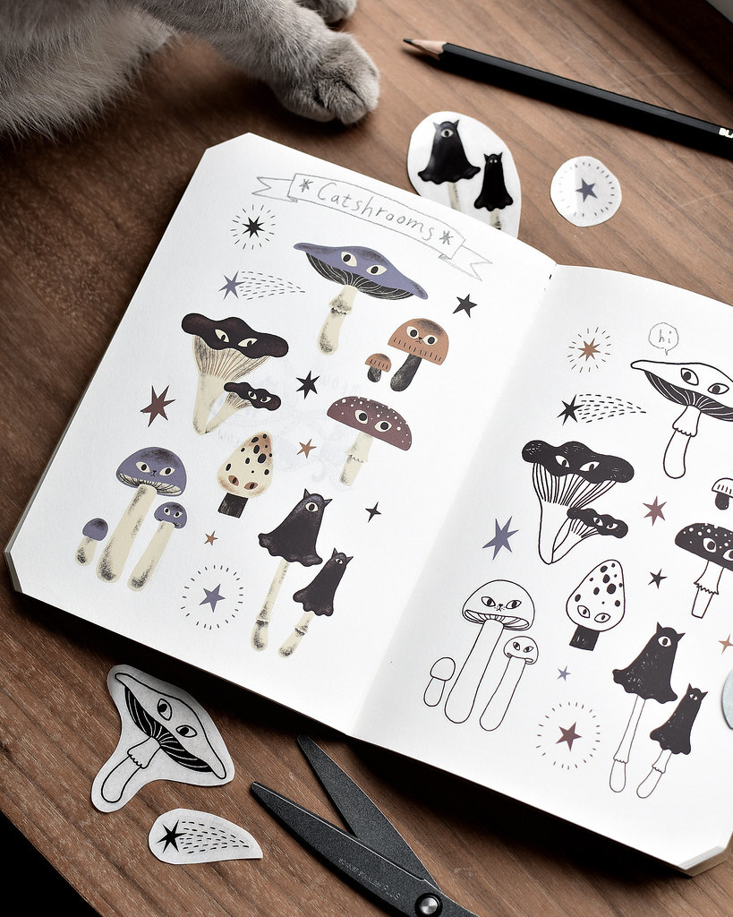 大芝麻小花生．菇菇貓貓 壓轉印貼紙