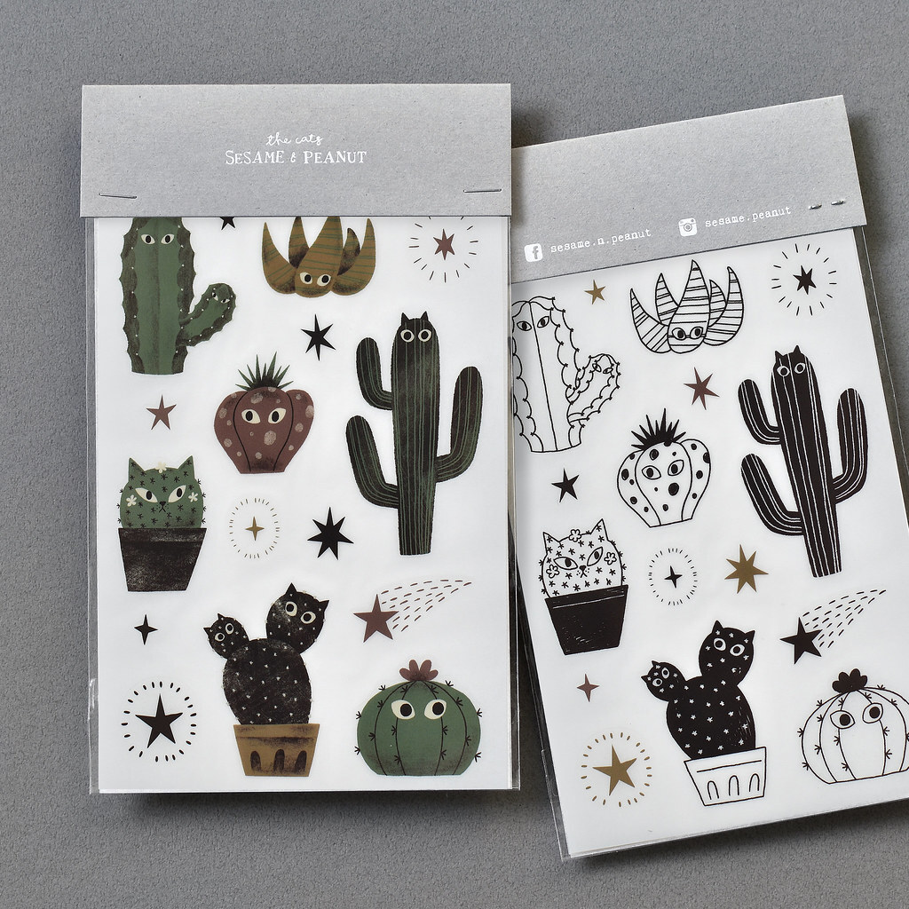 大芝麻小花生．貓貓仙人掌 壓轉印貼紙