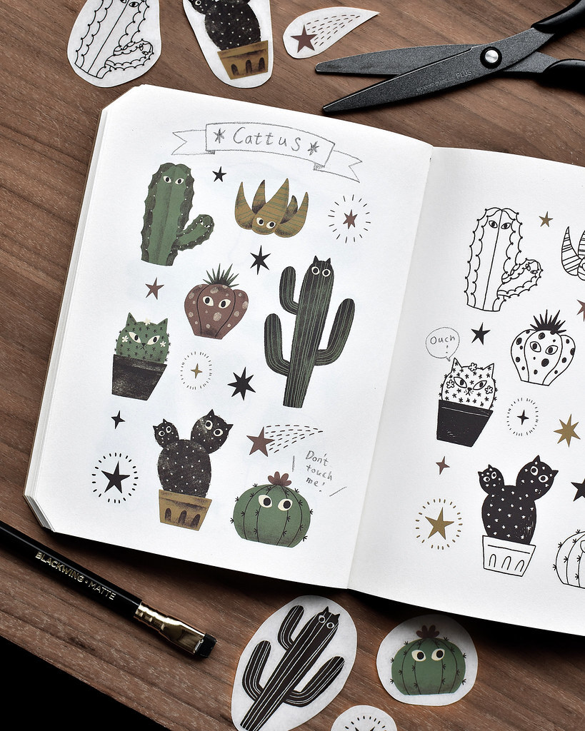 大芝麻小花生．貓貓仙人掌 壓轉印貼紙