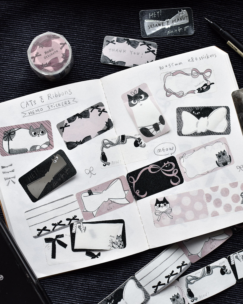 大芝麻小花生．蝴蝶結貓貓 memo貼紙卷 <整捲/分裝>