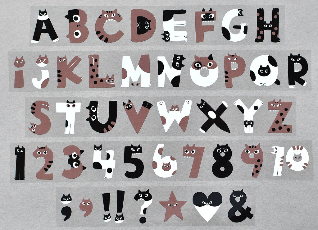 大芝麻小花生．Alphacats 字母貓貓 3cm亮面PET膠帶 <整捲/分裝>