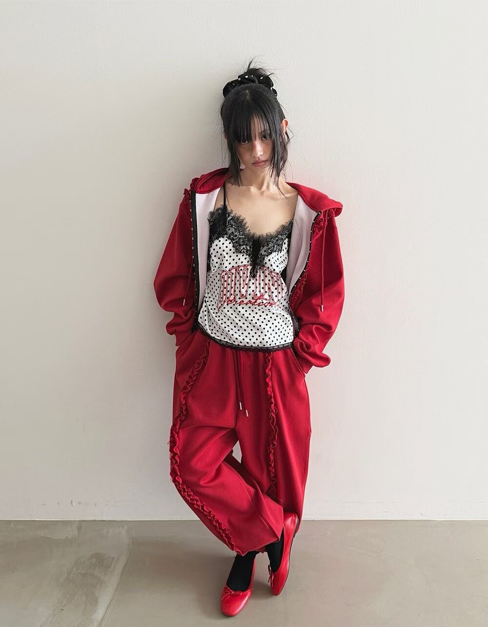 連帽捲捲荷葉外套  長褲(分售)