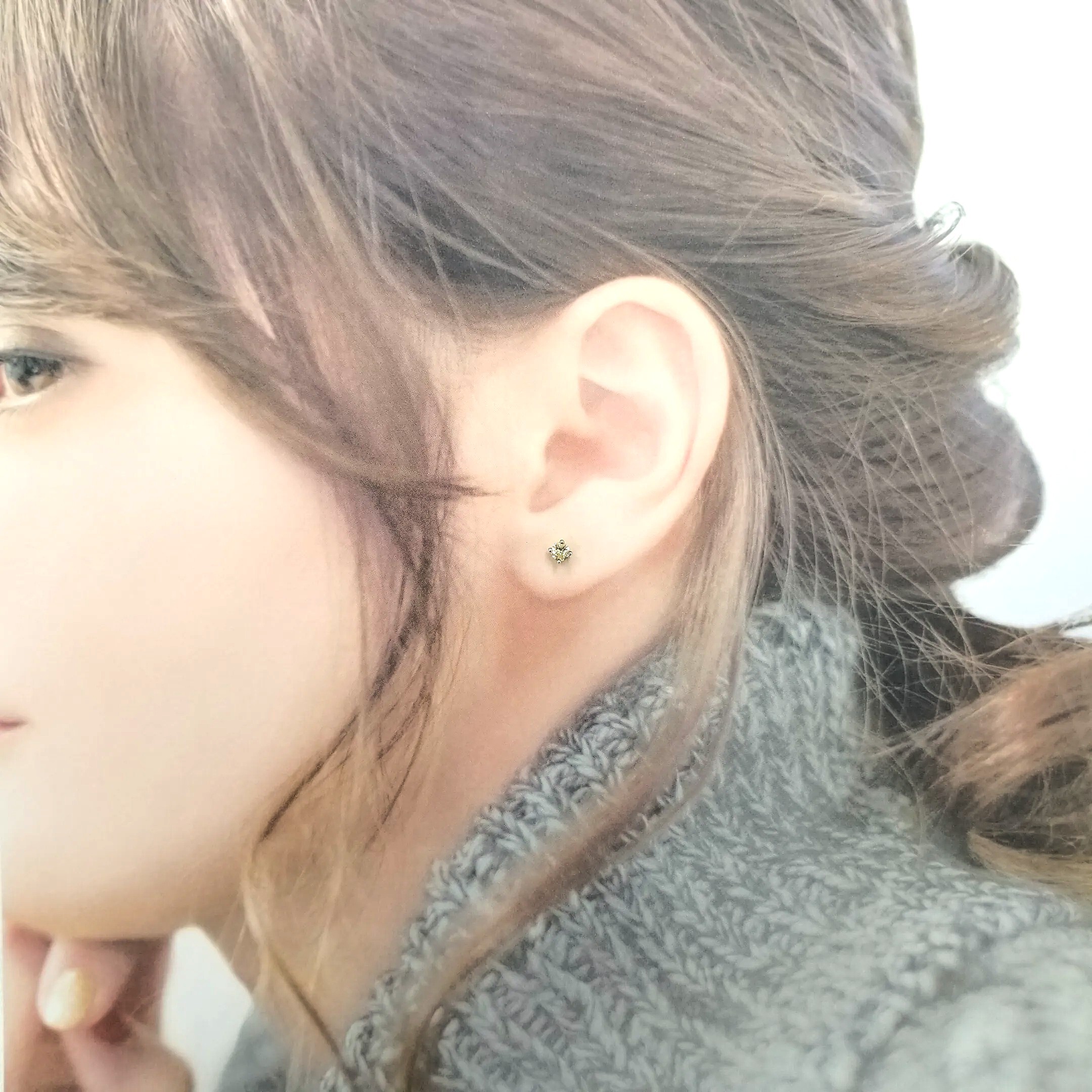 全新18K玫瑰金【主石32份鑽石】4爪耳環