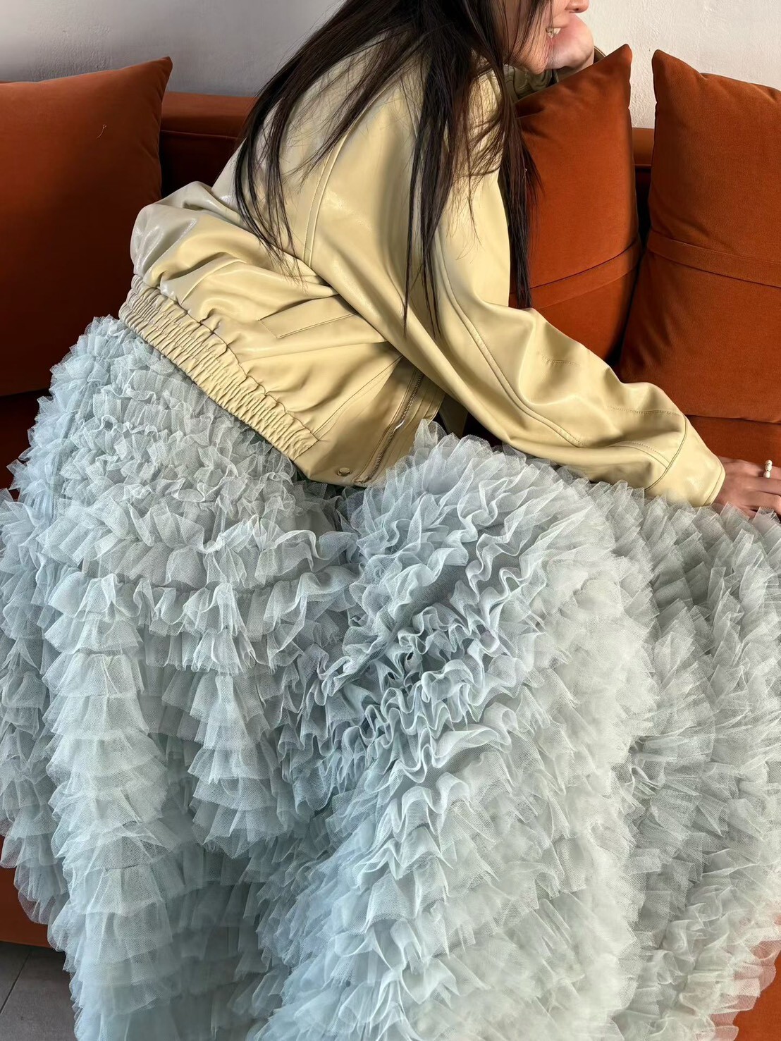 細折紗夢幻圓長裙