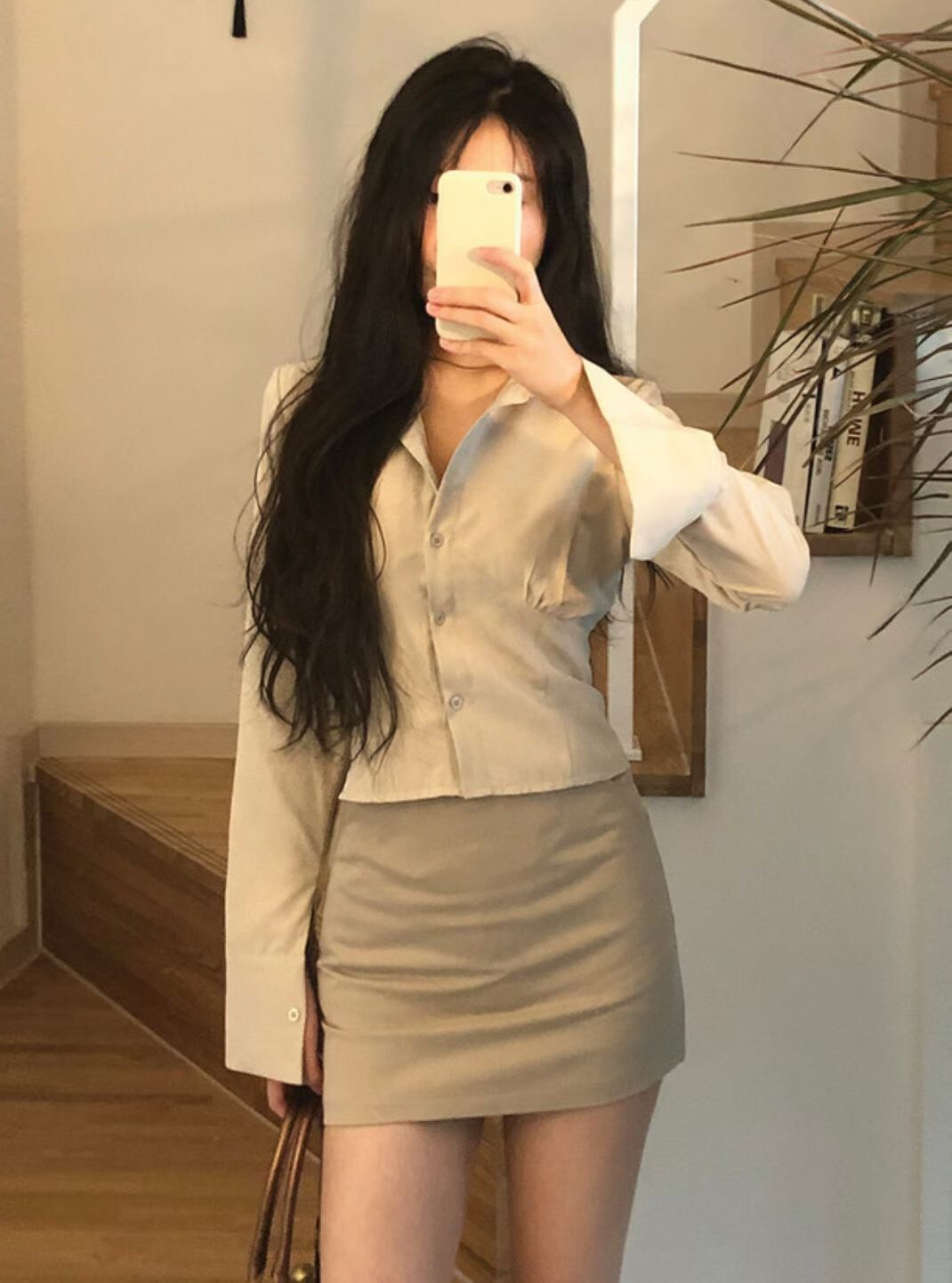 後拉鍊西裝短裙(內安全褲)