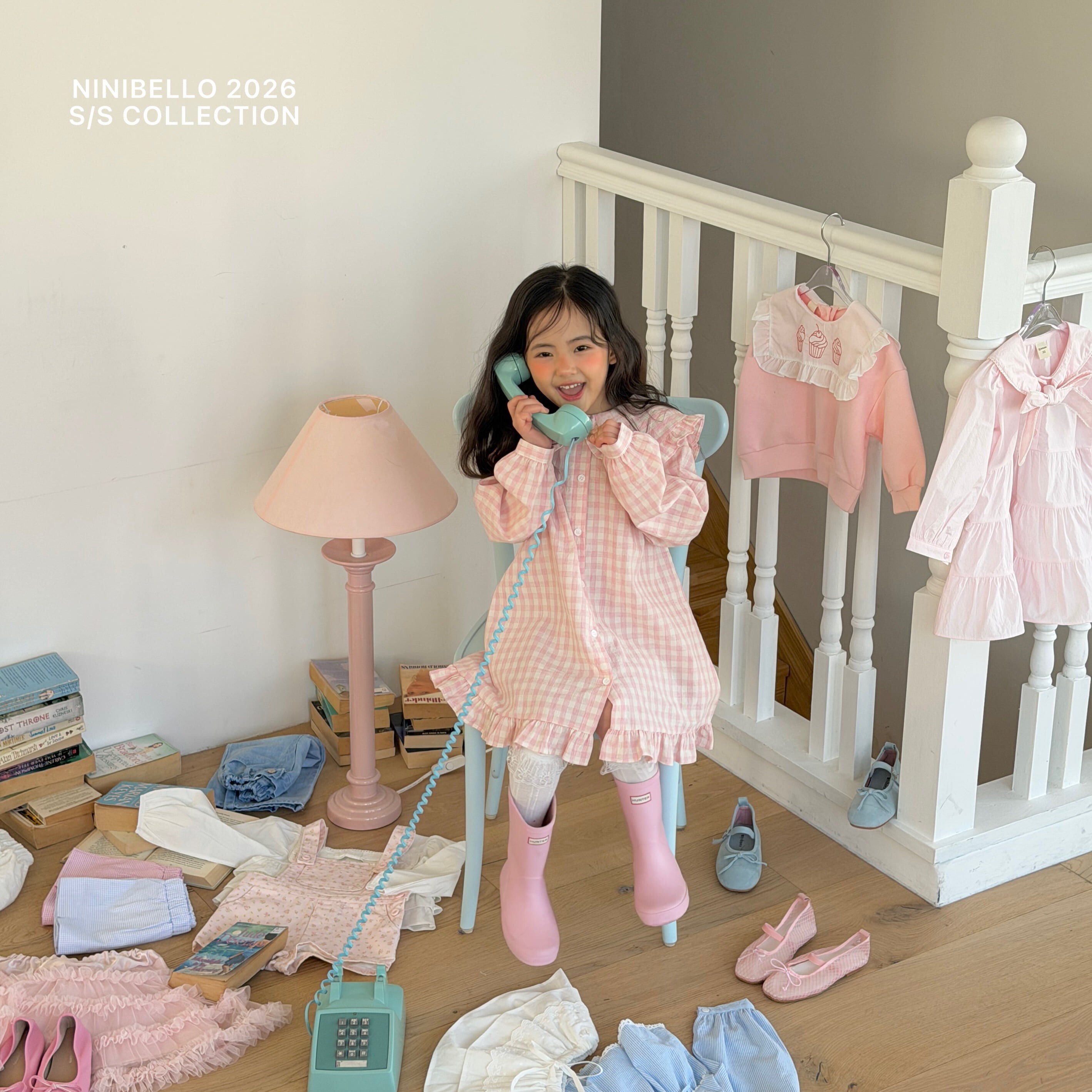 90-130 荷葉翻領格紋洋裝 2色