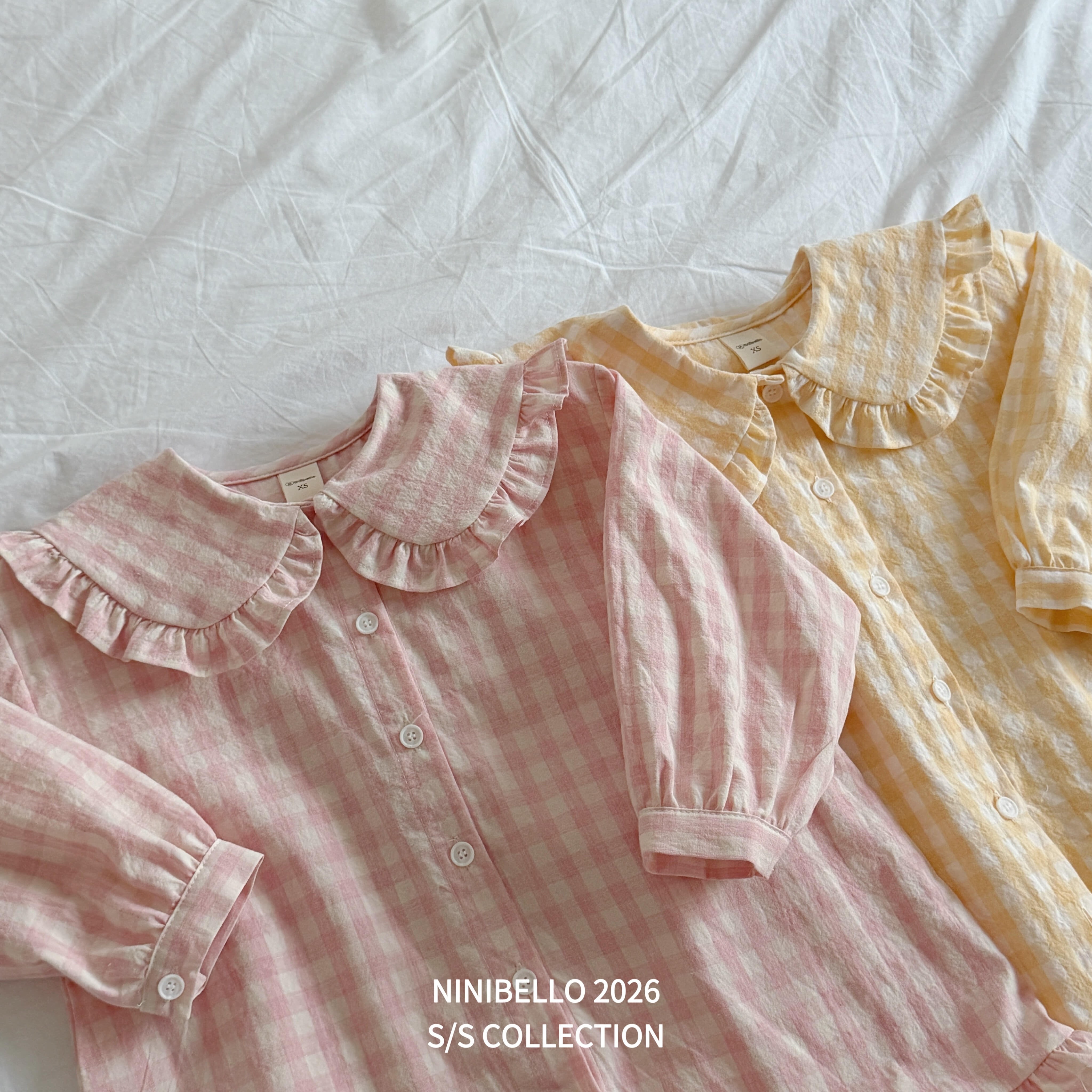 90-130 荷葉翻領格紋洋裝 2色