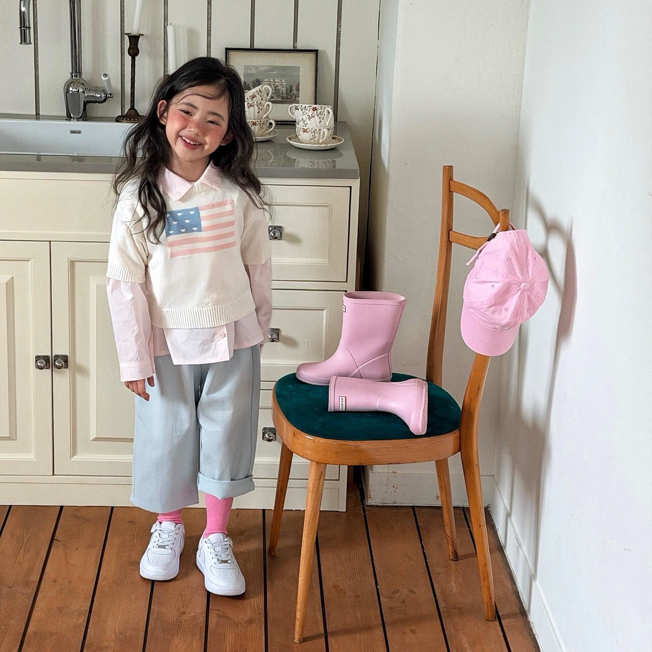 90-120 愛心國旗短袖針織衣