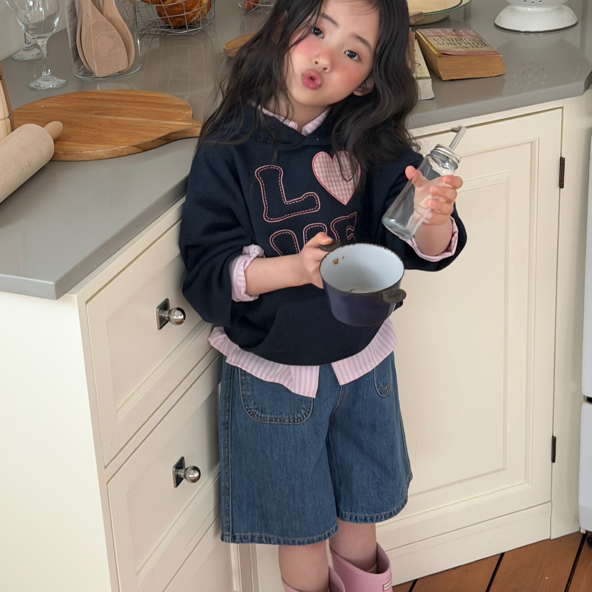 90-130 口袋牛仔及膝褲 2色