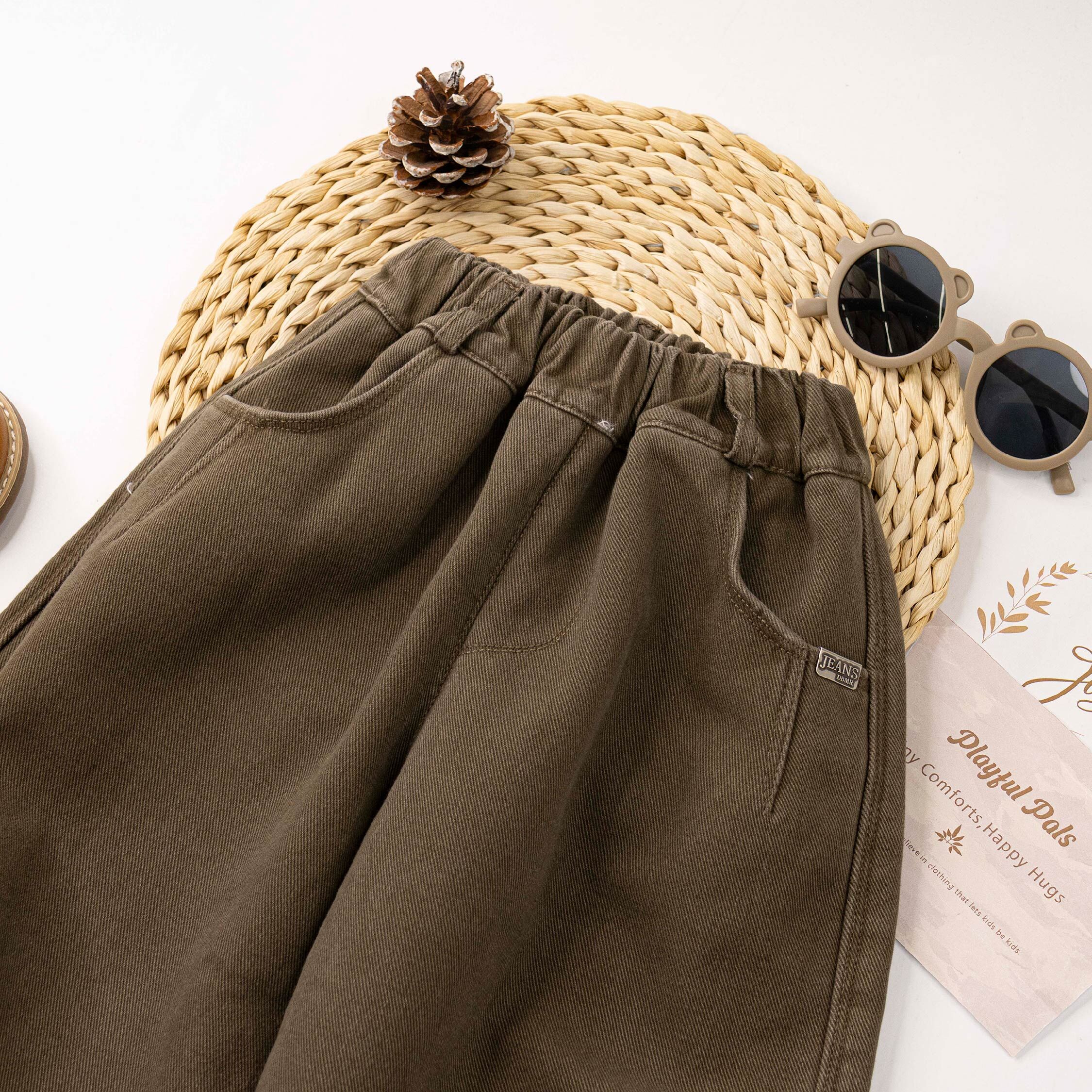 【H55827】質感金屬小標內微絨休閒褲