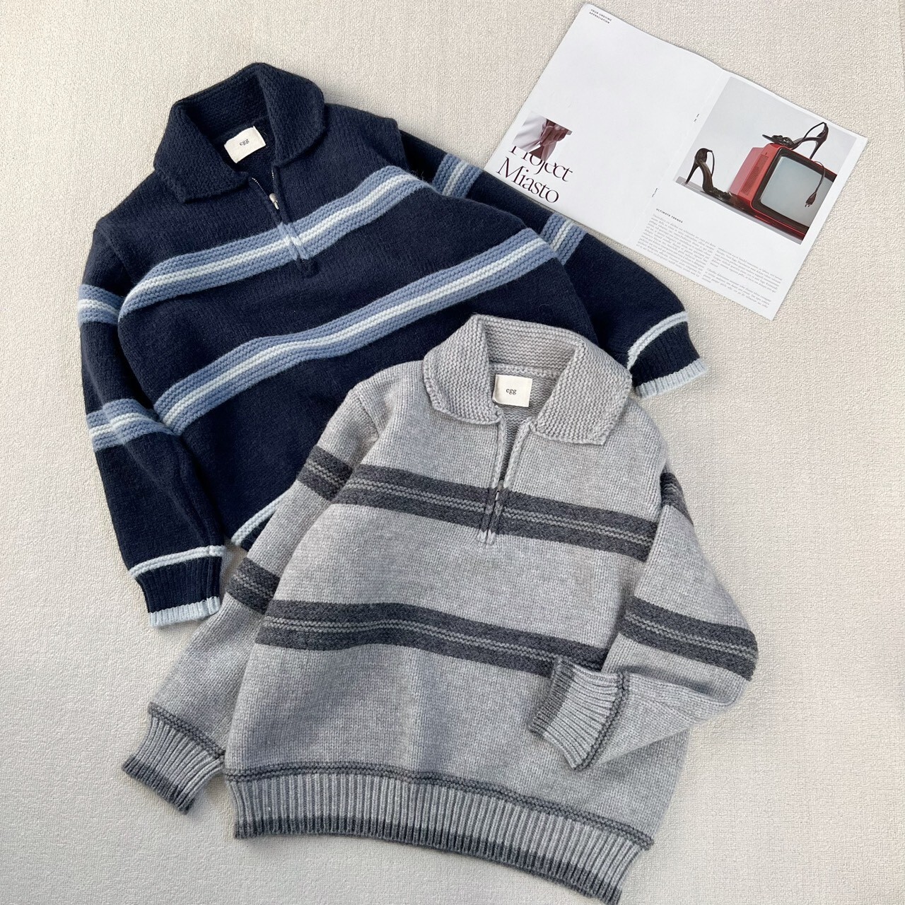 6083 女款POLO拉鍊領毛衣