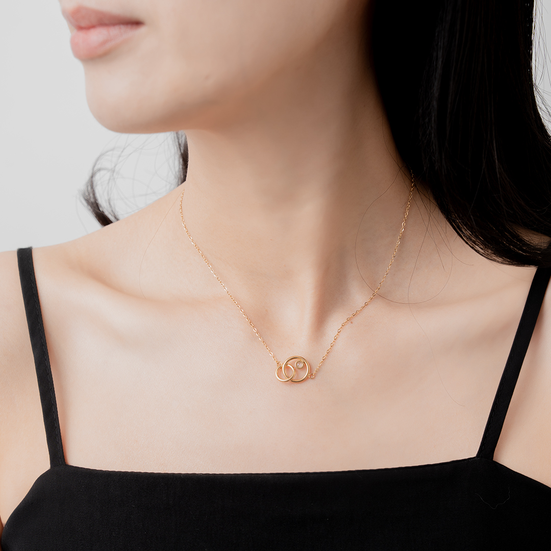 miramira微光｜雙環相扣鋯石項鍊B0558-金23997