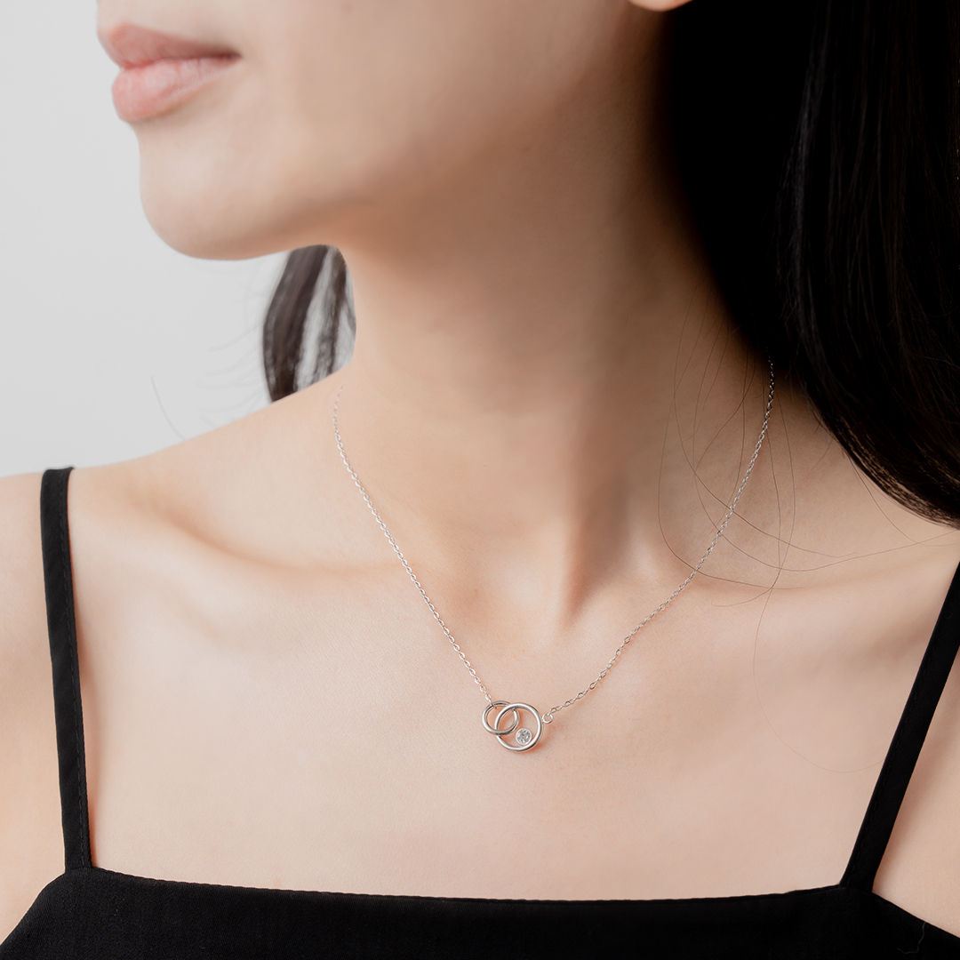 miramira微光｜雙環相扣鋯石項鍊B0558-銀17500