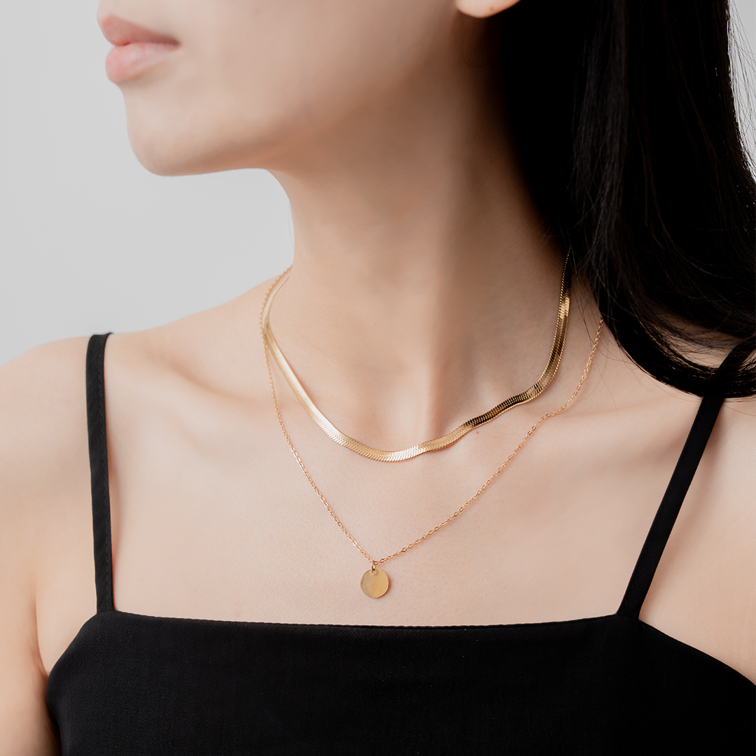 miramira純映｜雙鍊層次圓牌質感項鍊B1817-金22528
