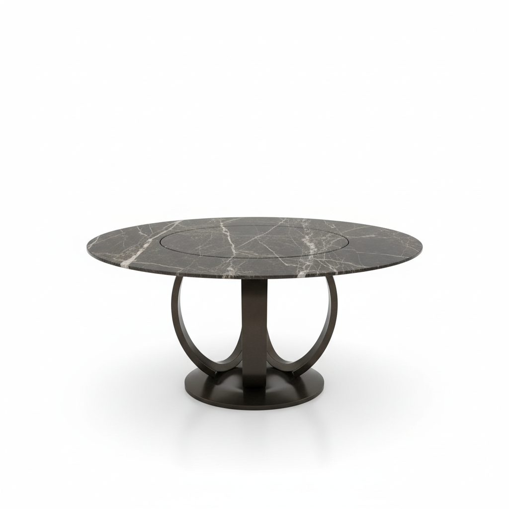 黑鈦內外圓紫山水圓桌