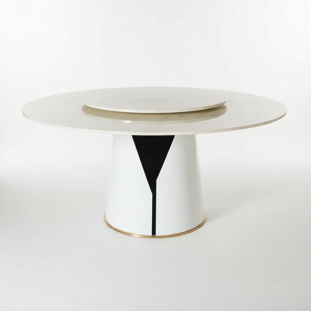 羅蘭白砂翡翠白玉天然真石圓桌