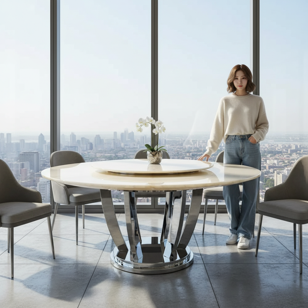 金莎白玉天然真石圓桌