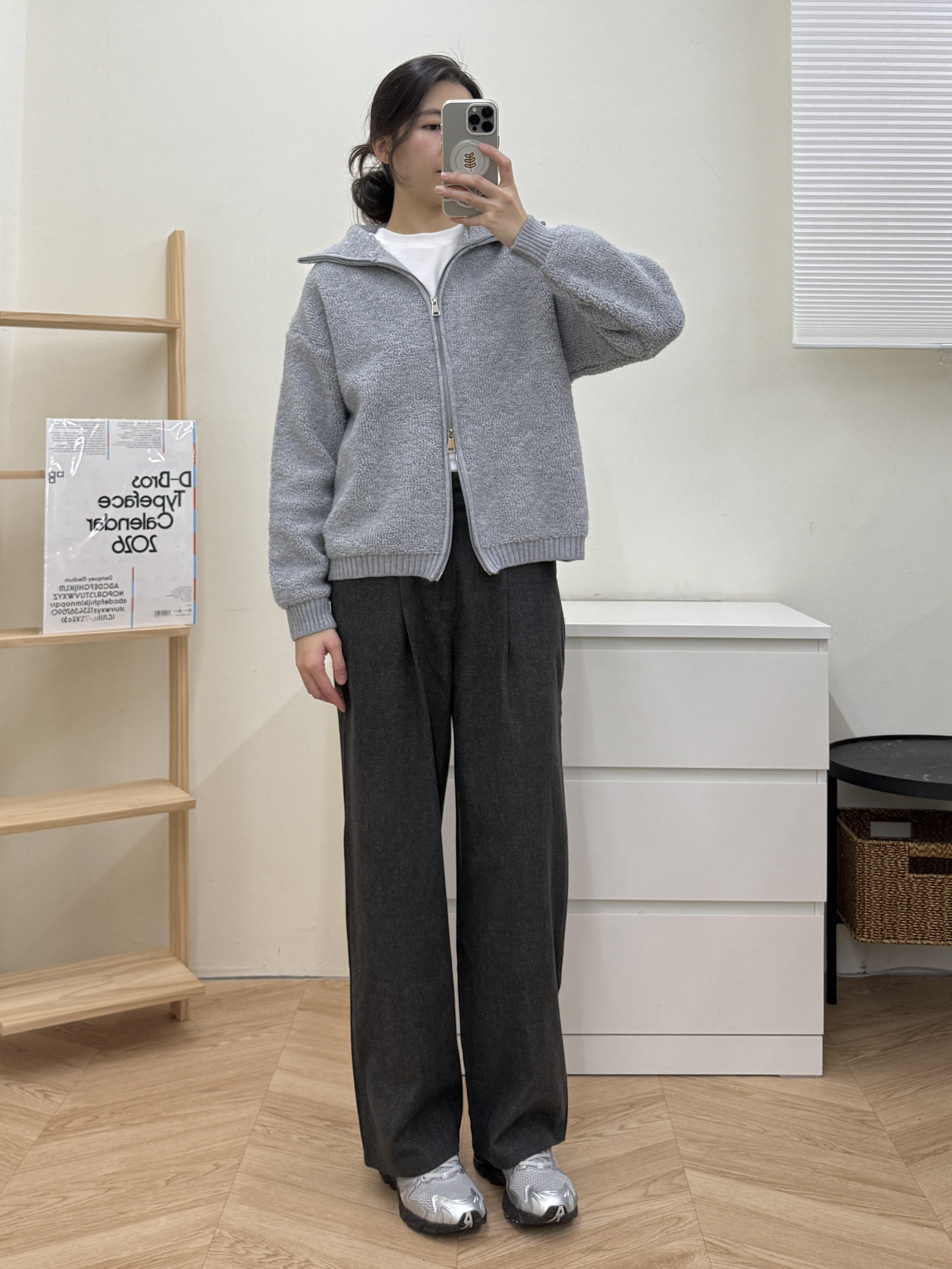 前雙口袋毛呢長褲