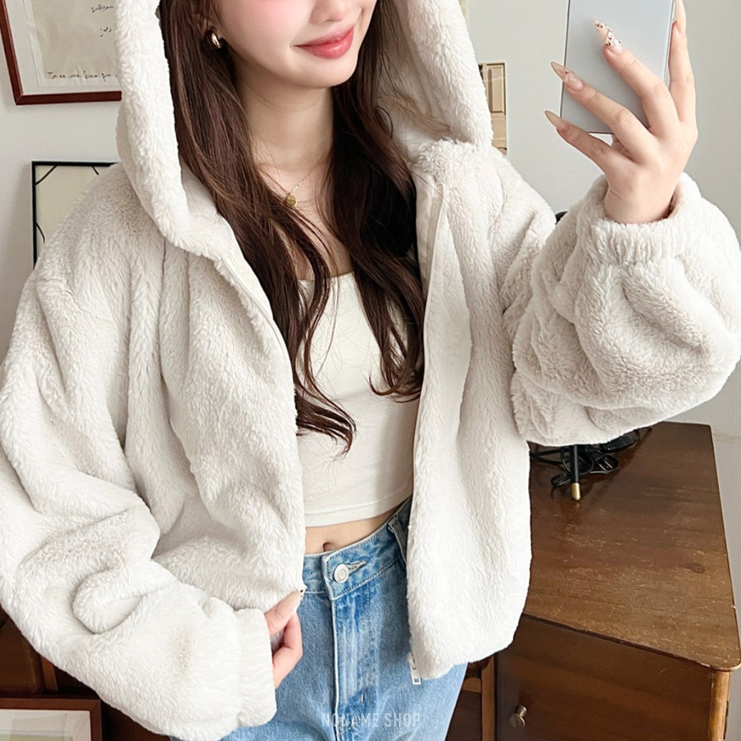 MOMENT+ 毛毛 皮草 連帽 微短版 外套 四色 (女款)