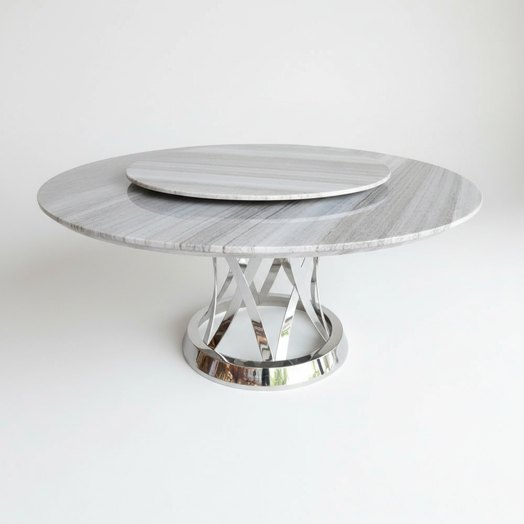 BOSS不鏽鋼水晶木紋真石圓桌