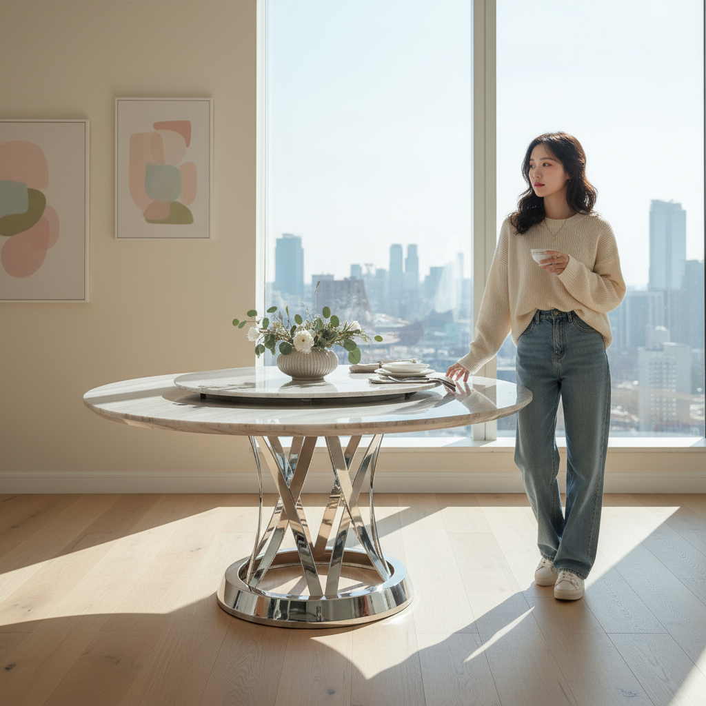 BOSS不鏽鋼水晶木紋真石圓桌