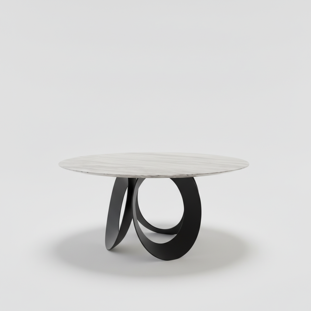 天然石圓餐桌-黑砂圓弧腳