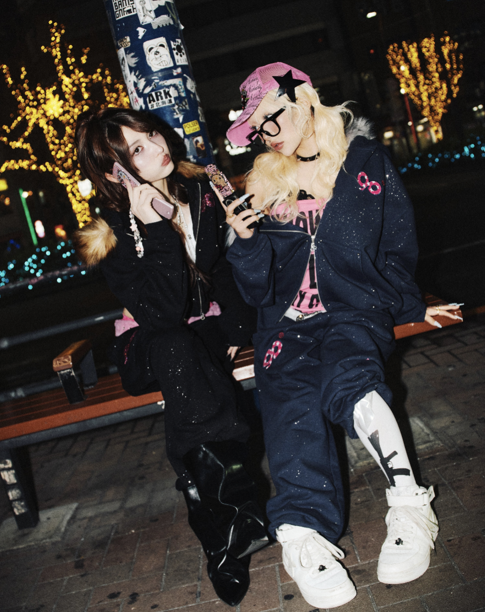 90 Logo Glitter Fur Zip Hoodie