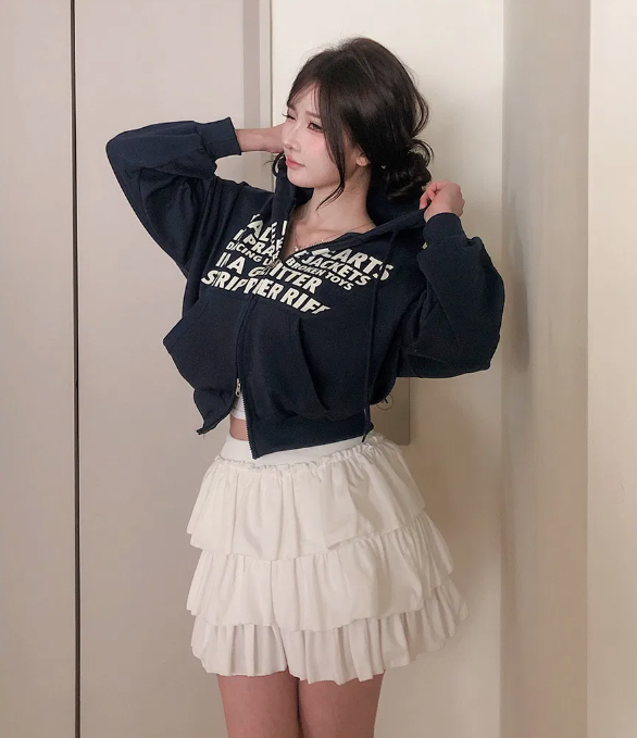 春季預訂｜寬鬆字母CROP HOODIE外套