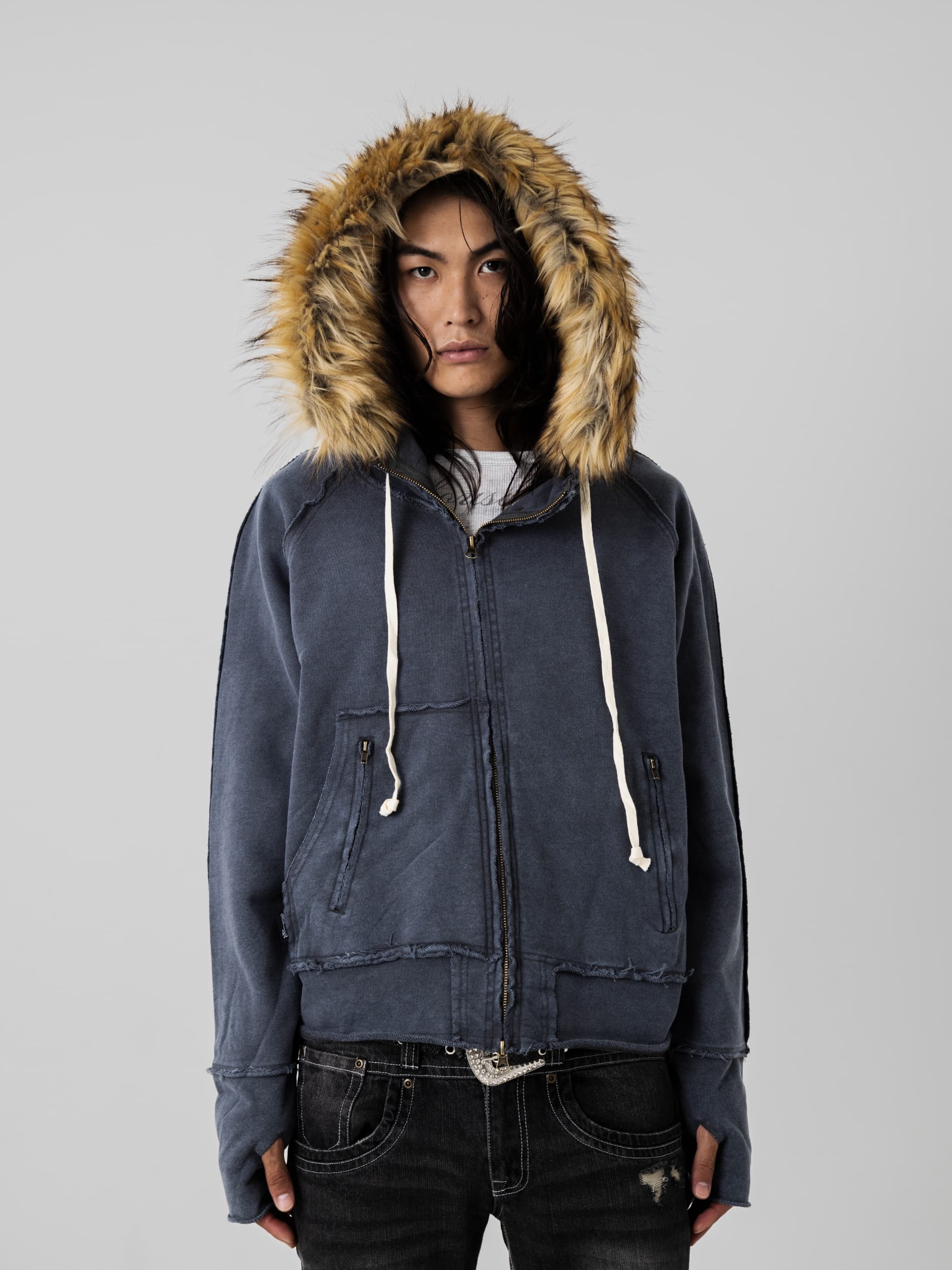 Asymmetry Sweat Fur Hoodie