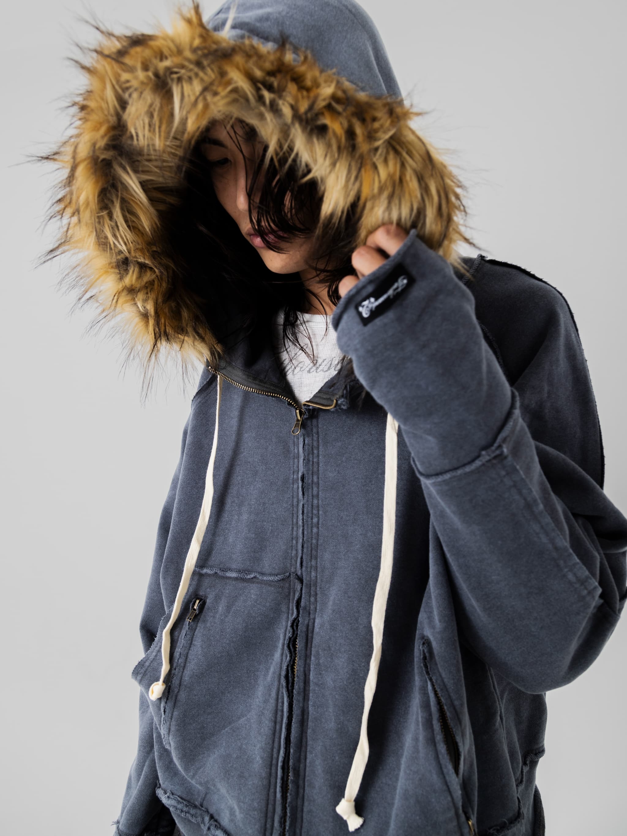 Asymmetry Sweat Fur Hoodie