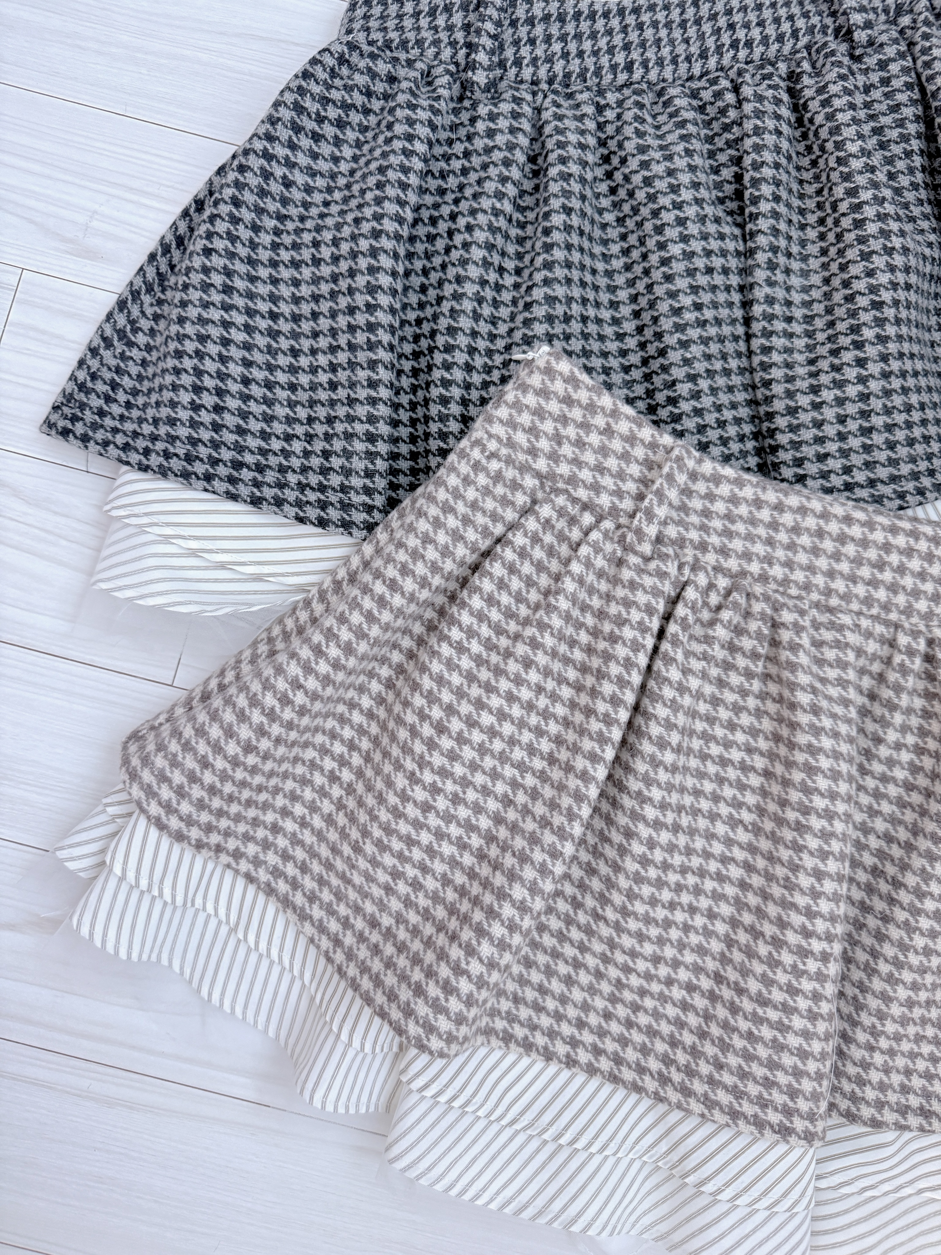 *BJ2 MADE SERIES* THE HOUNDSTOOTH WOOL YARN STRIPE CUP CAKE SKIRT 260128